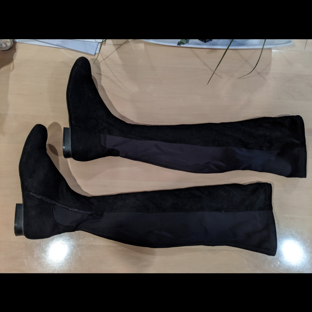 Black stretch over the knee flat boots